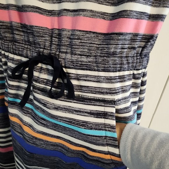 T by Talbots Sleeveless Striped Dress with Kangaroo pocket Size Small Petite - Picture 7 of 8